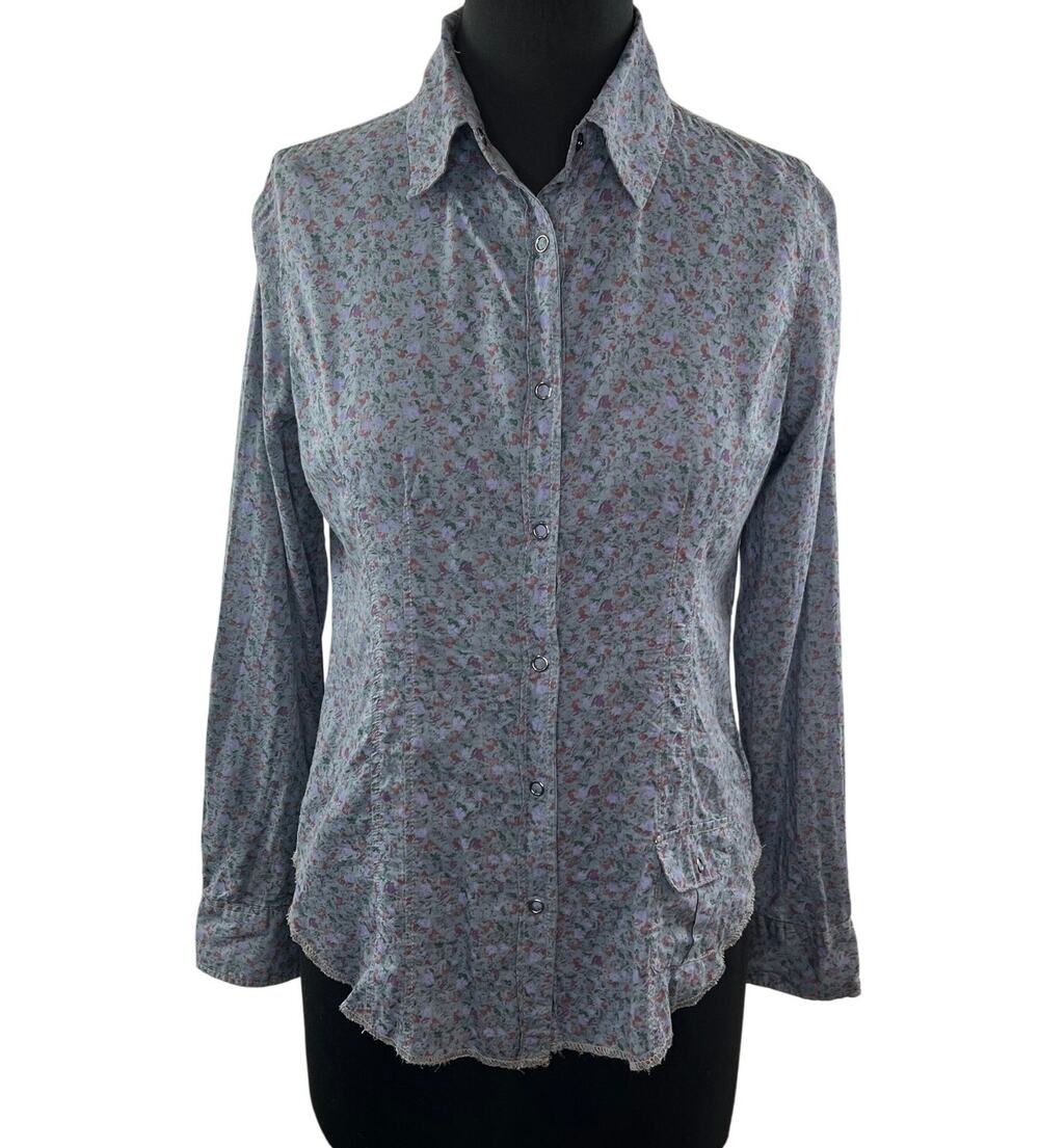 Jach's Quality Blue Button Down Shirt Floral Print Long Sleeve Size S Small